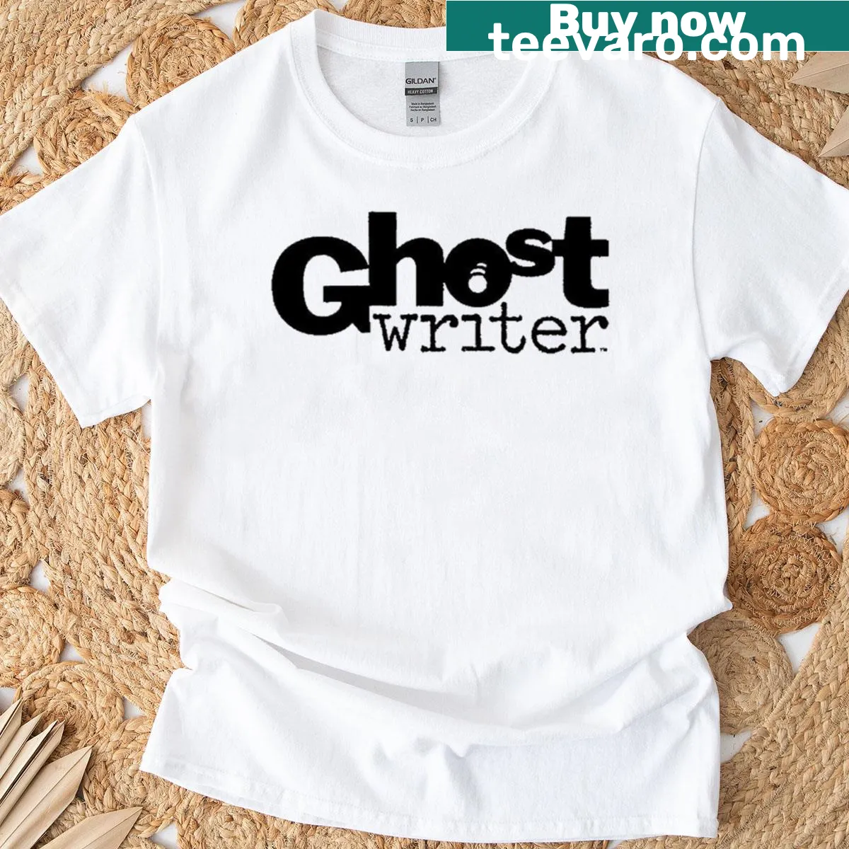 Oversized vintage Ghostwriter logo T-shirt from the 90s — on a men's t-shirt