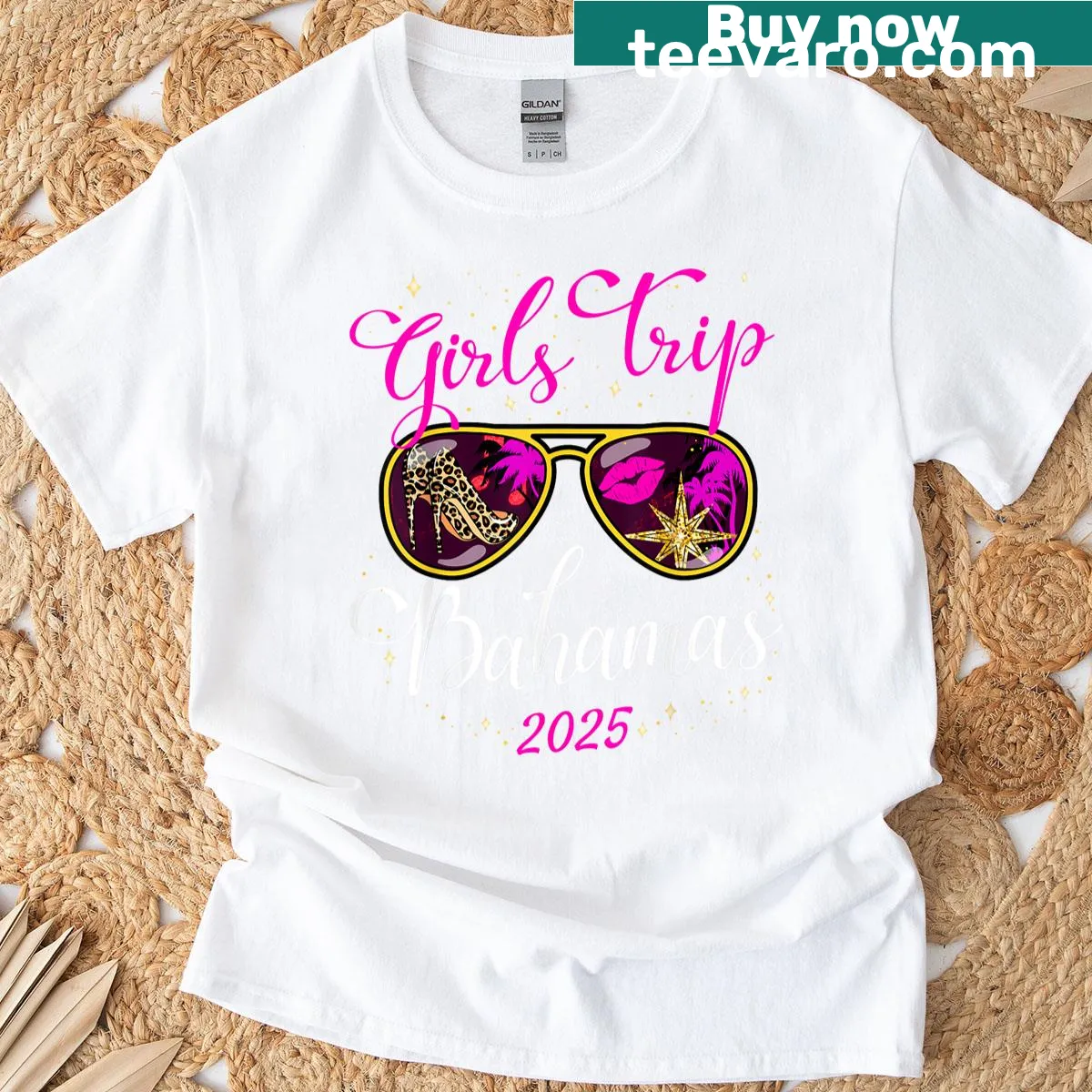 T-shirt celebrating a girls' weekend birthday trip to the Bahamas — on a men's t-shirt