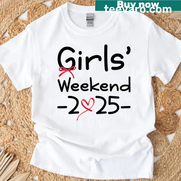 Matching T-shirt design for a girls weekend trip with playful graphics