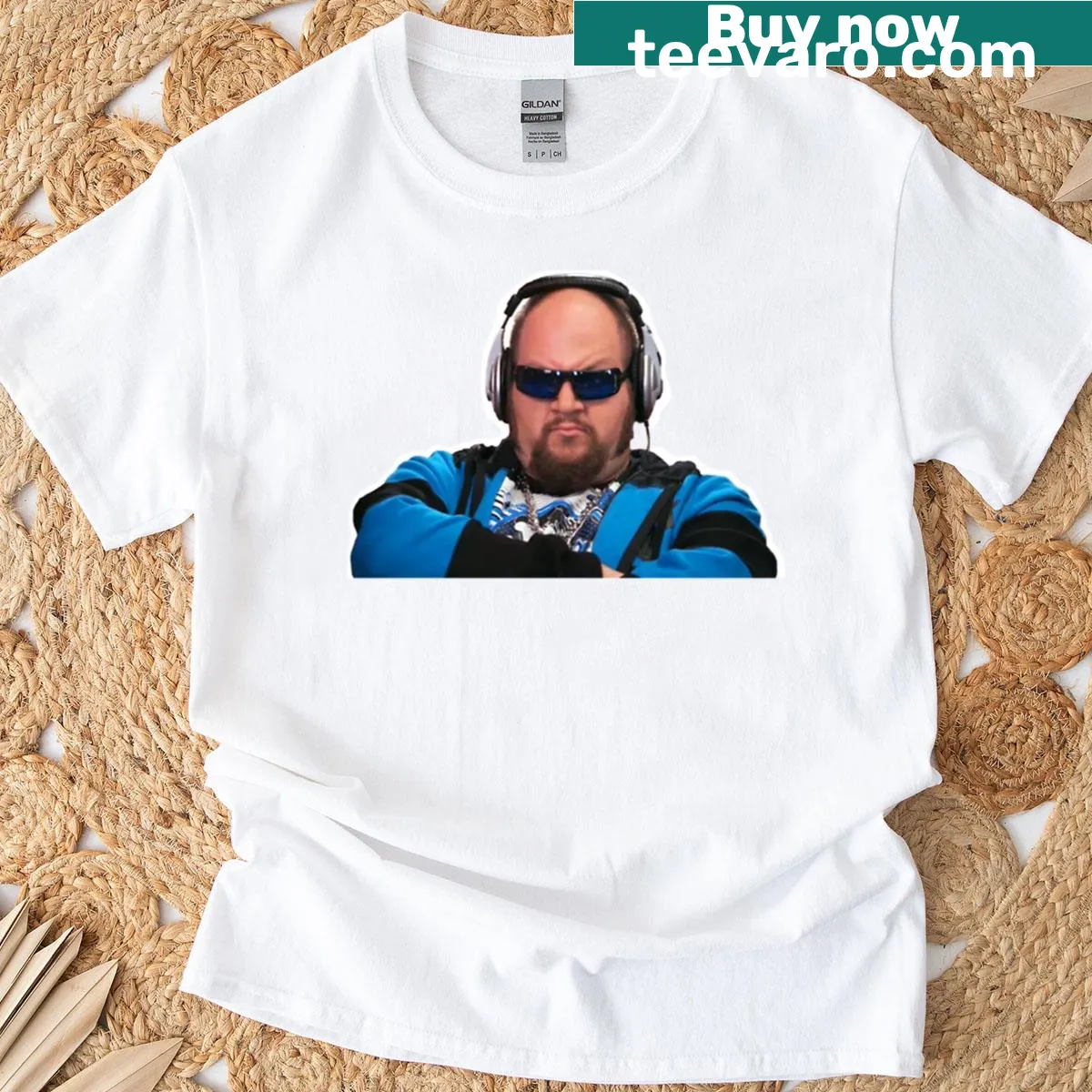 Bold typographic design on Gustavo Rocque t-shirt — on a men's t-shirt