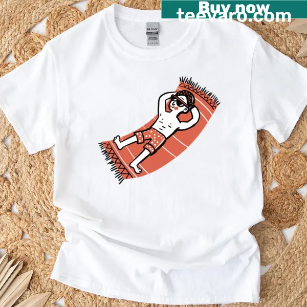 Illustration of a guy relaxing on a beach towel on a T-shirt
