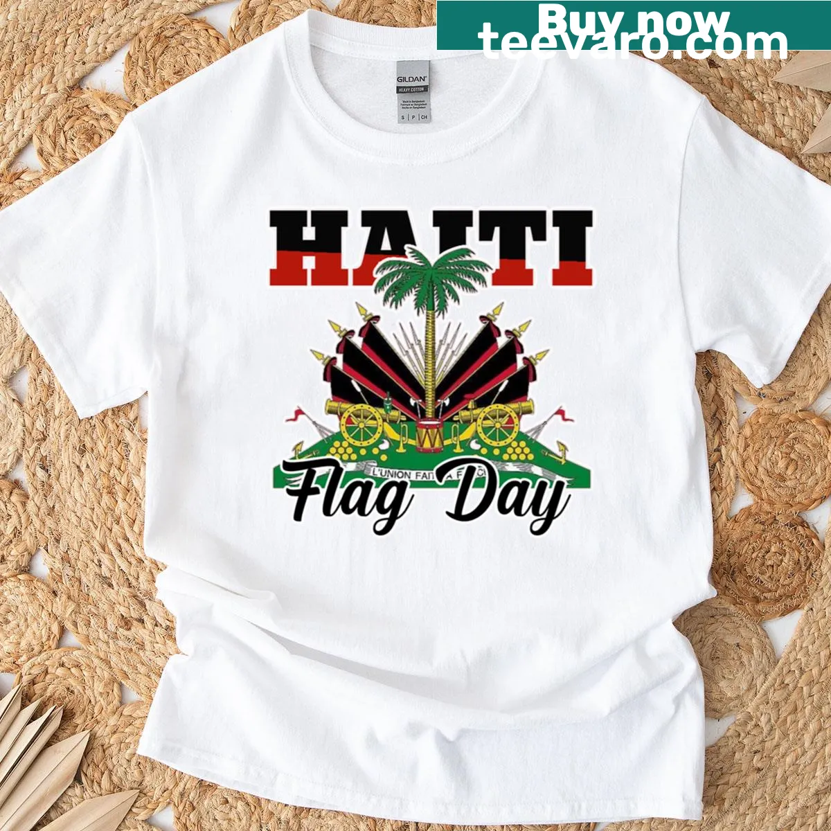 Illustrative t-shirt celebrating Haiti Flag Day — on a men's t-shirt