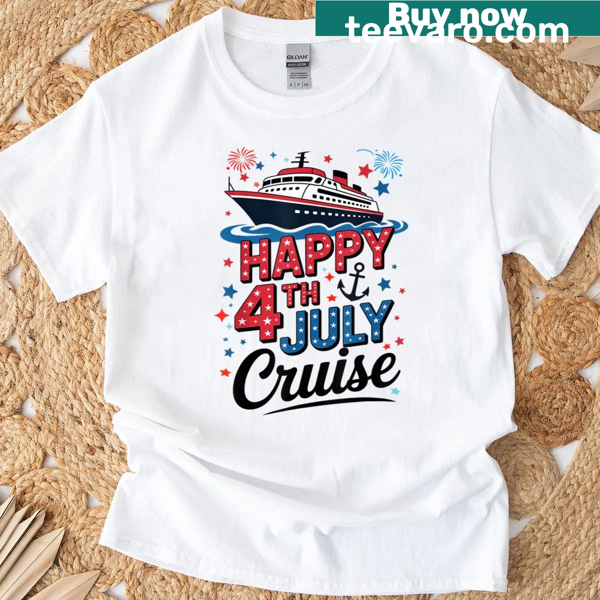 Family matching t-shirt for 4th of July with festive typography — on a men's t-shirt