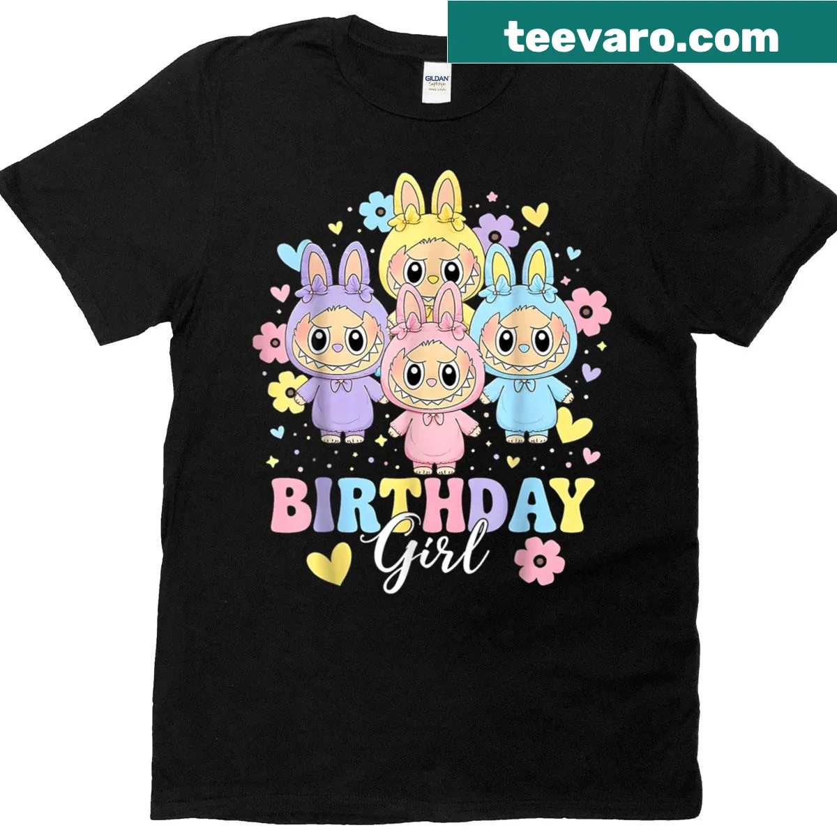 Cute birthday T-shirt featuring whimsical Labubu character — on a men's t-shirt