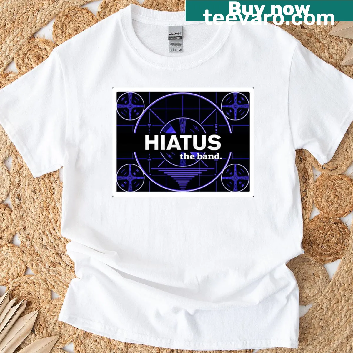 Minimalistic typography T-shirt that says 'Hiatus Stand By' — on a men's t-shirt