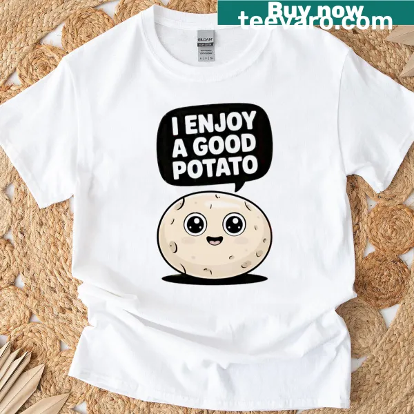Cute potato graphic with a pun on a casual t-shirt