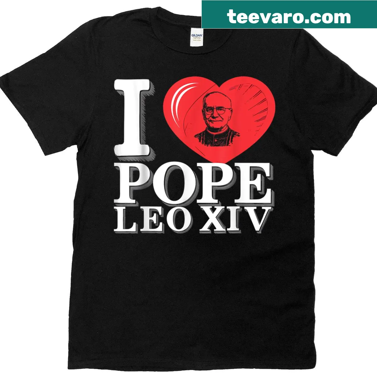 Typography t-shirt displaying I Heart Love Pope Leo XIV Is Dope — on a men's t-shirt