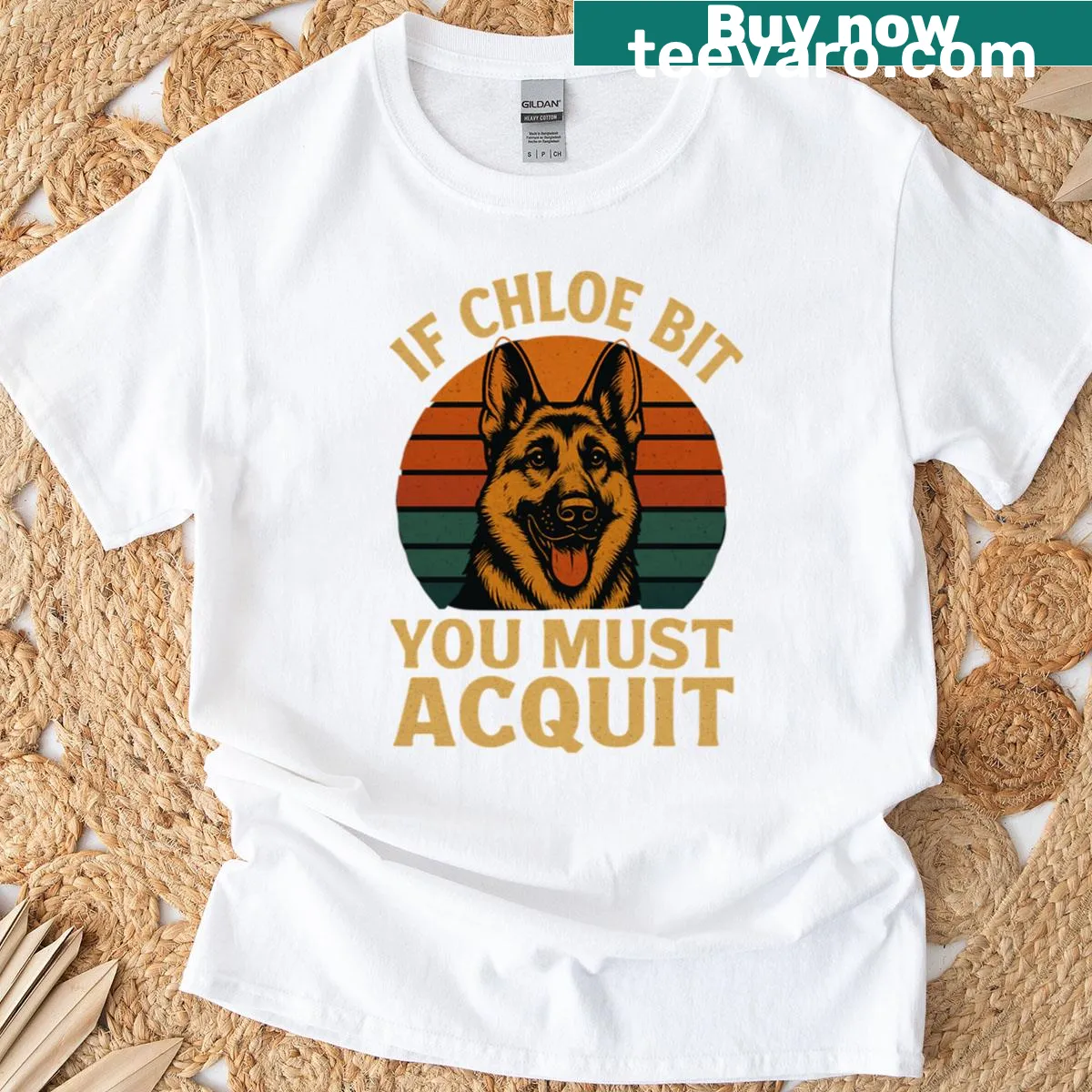 T-shirt with the phrase 'If Chloe Bit You, Must Acquit' — on a men's t-shirt
