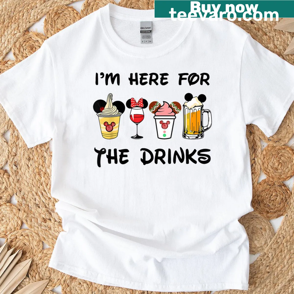 T-shirt with the phrase I'm Here For The Drinks — on a men's t-shirt