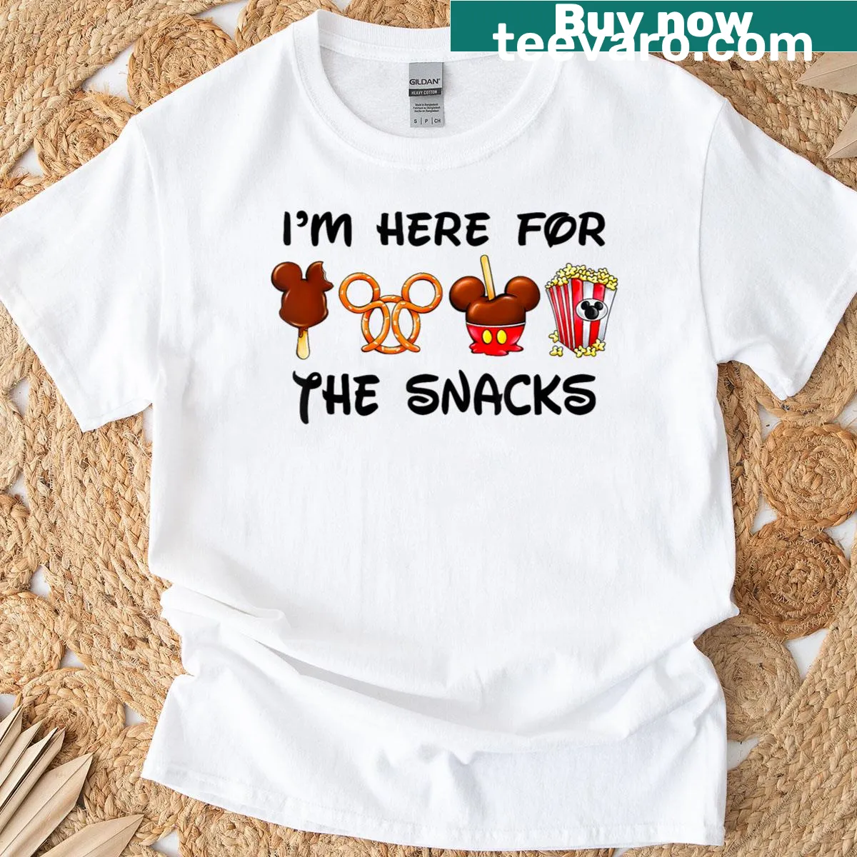 T-shirt with the phrase I'm Here For The Snacks — on a men's t-shirt