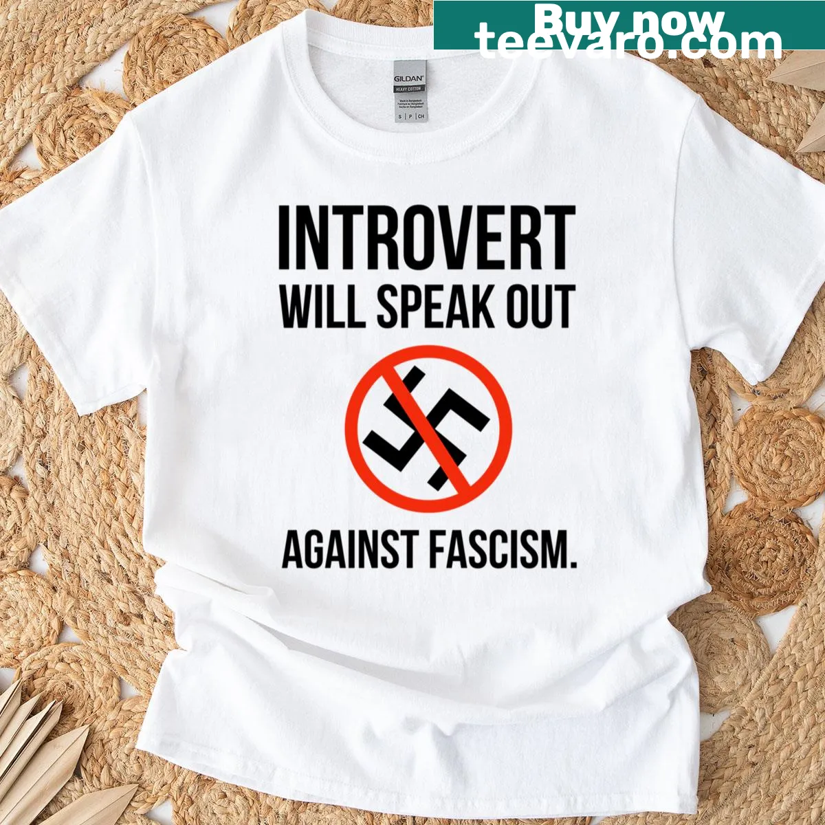 Oversized T-shirt with the text 'Introvert Will Speak Out Against Fascism' prominently displayed — on a men's t-shirt