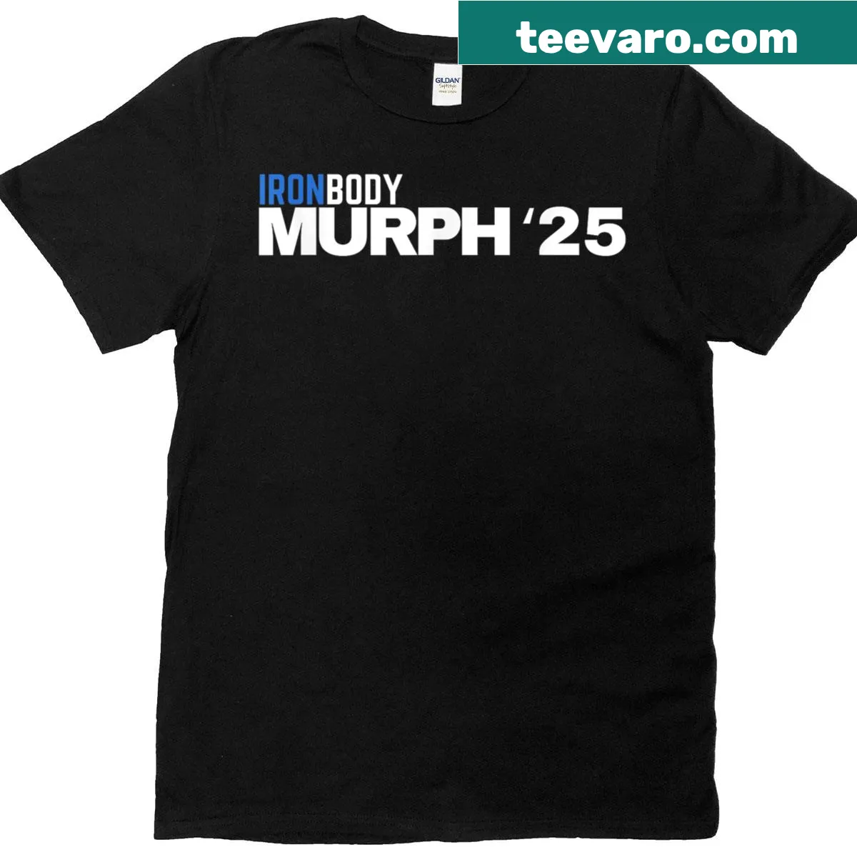 Motivational gym t-shirt with 'Iron Body Murph I Frew Up' text — on a men's t-shirt