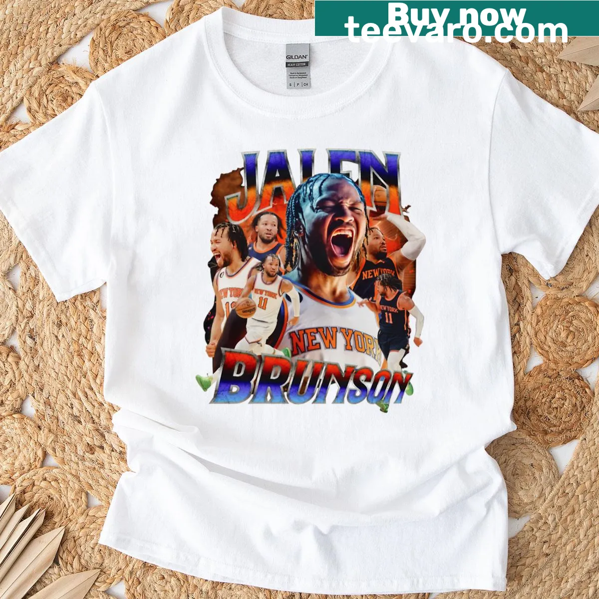 Vintage Jalen Brunson basketball player t-shirt with a stylized graphic — on a men's t-shirt