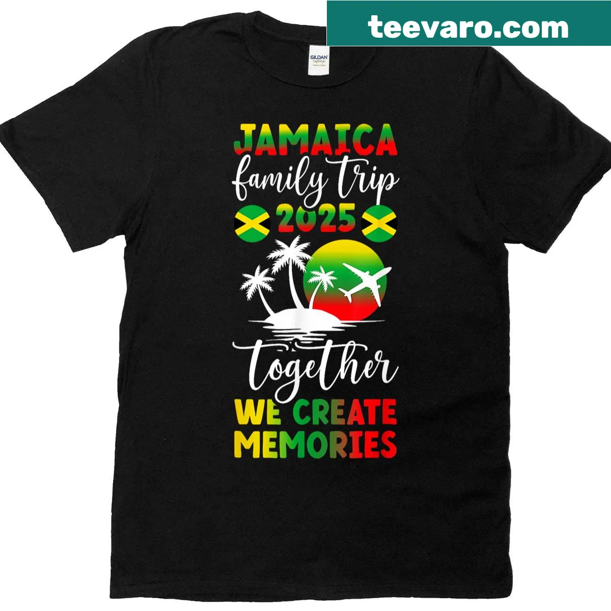 Family vacation t-shirt featuring 'We Create Memories' text for Jamaica trips — on a men's t-shirt