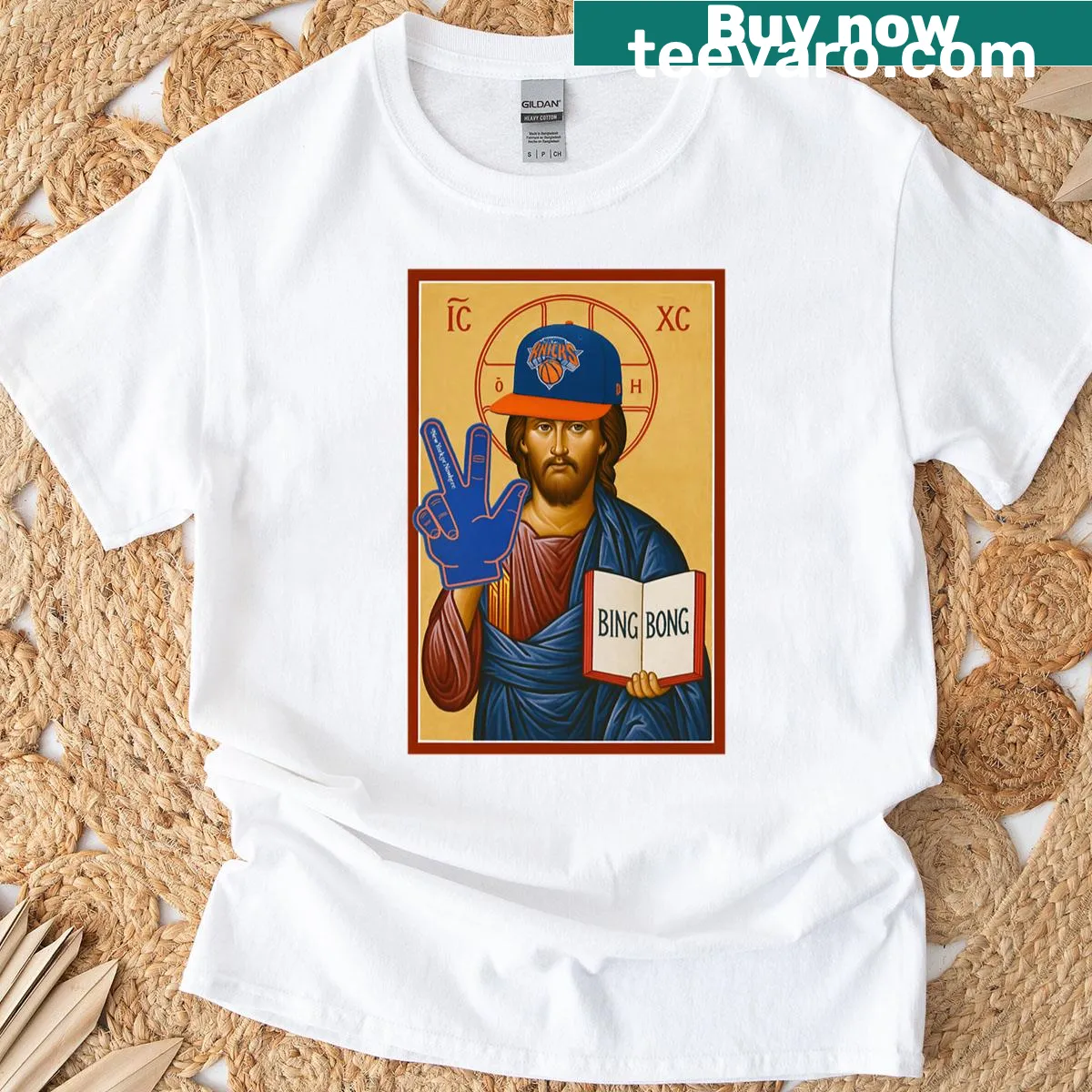 New York Knicks fan t-shirt with bold typography — on a men's t-shirt