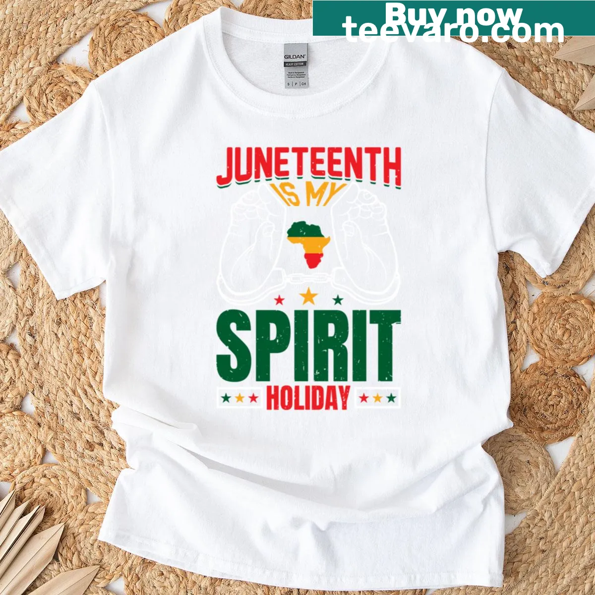 T-shirt featuring a design celebrating Juneteenth and heritage with pride. — on a men's t-shirt