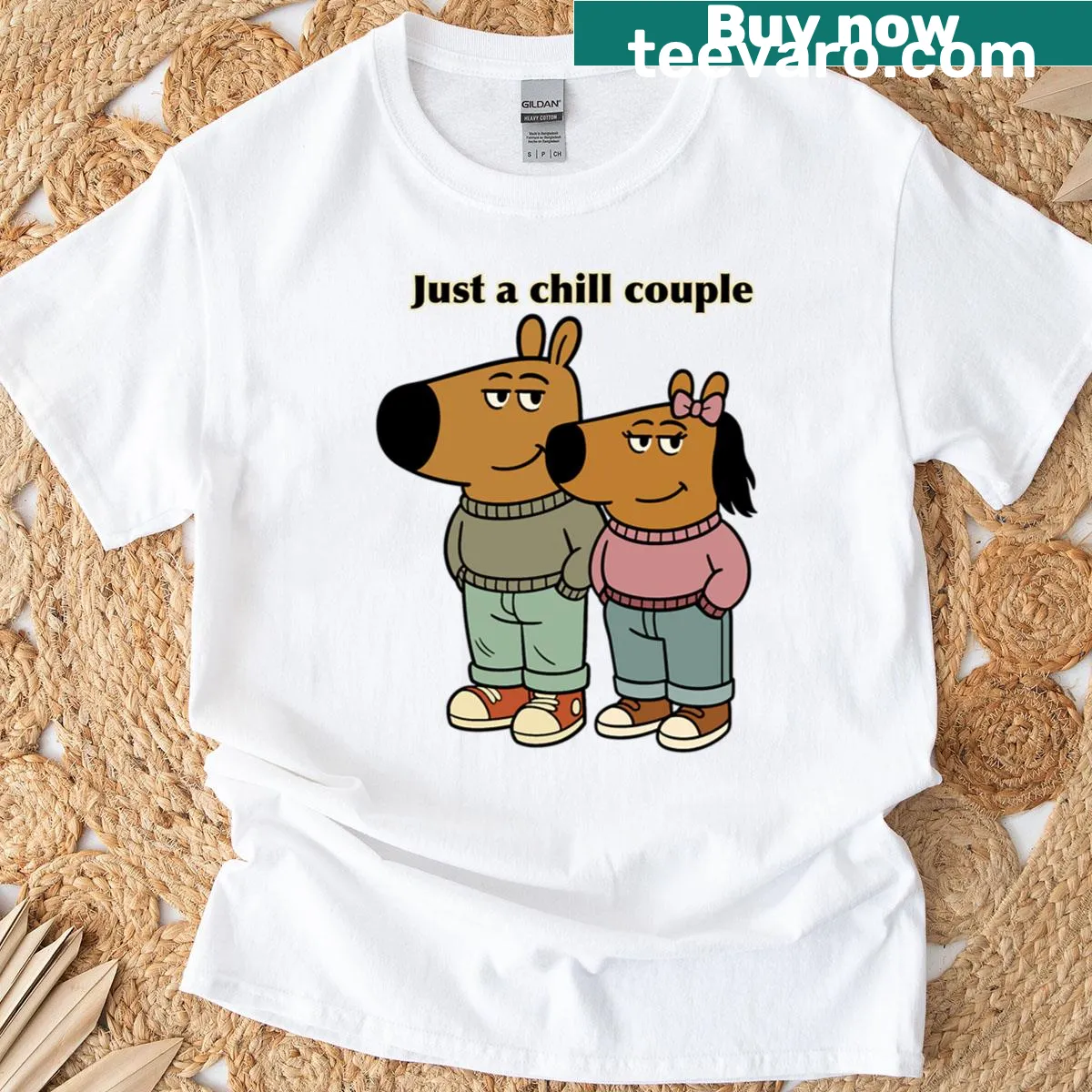 Meme-inspired T-shirt for couples featuring a humorous chill design. — on a men's t-shirt