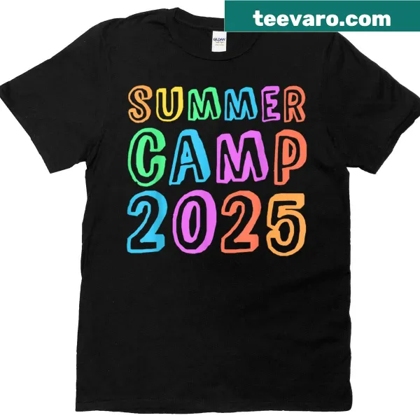 Illustrative T-shirt for kids featuring a camping director and crew
