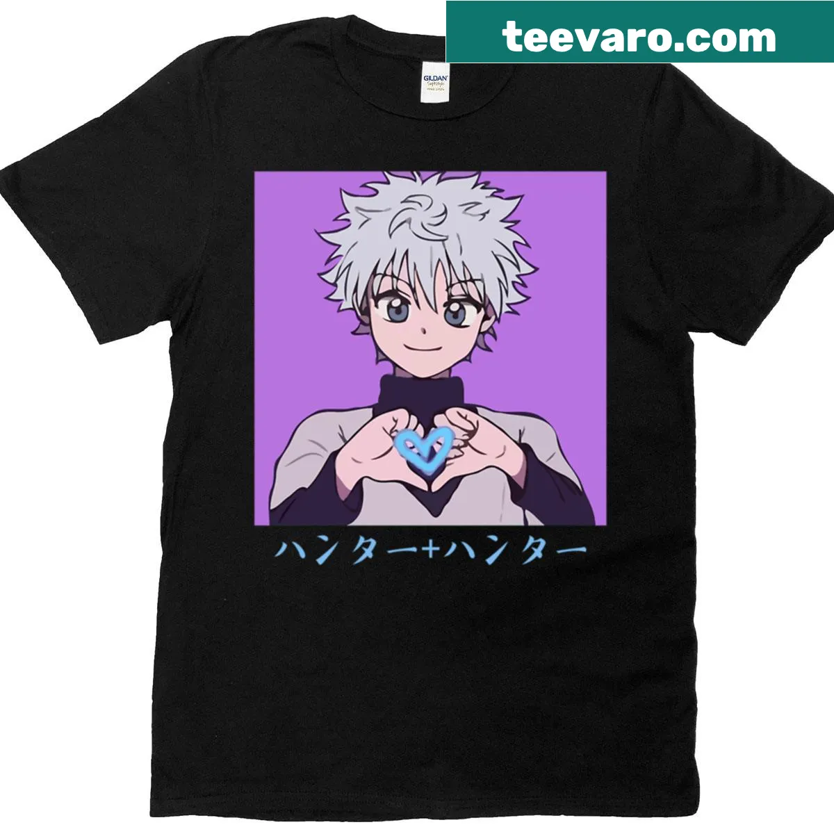 T-shirt featuring an illustration of Killua from Hunter X Hunter — on a men's t-shirt