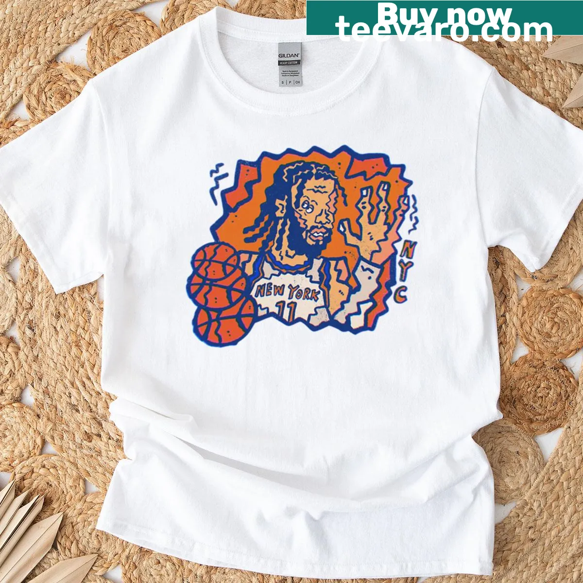 Oversized King Of New York JB T-shirt with bold graphics. — on a men's t-shirt