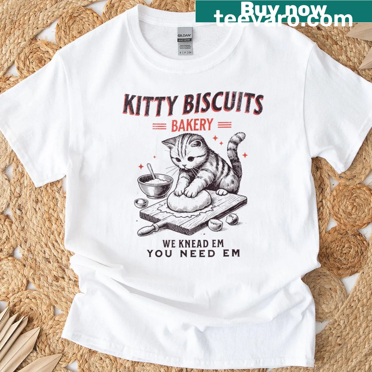Illustration t-shirt featuring cute kitty-themed baked goods — on a men's t-shirt
