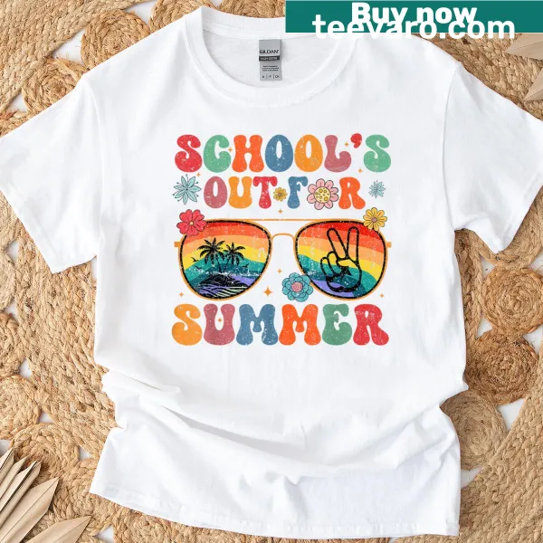 T-shirt with groovy typography celebrating school's out for summer