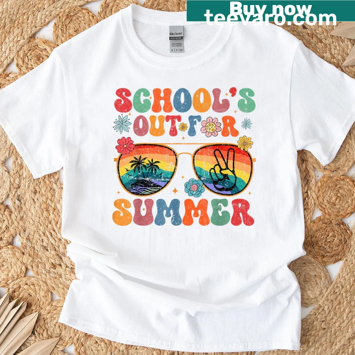 T-shirt with groovy typography celebrating school's out for summer — on a men's t-shirt
