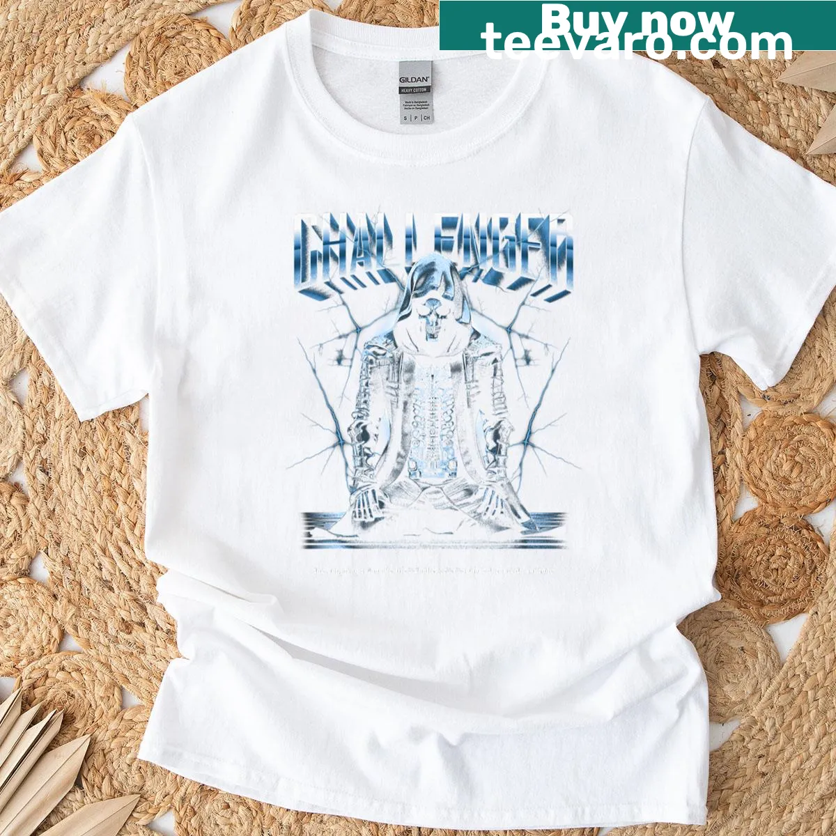 Artistic T-shirt featuring a skeleton samurai in battle stance — on a men's t-shirt