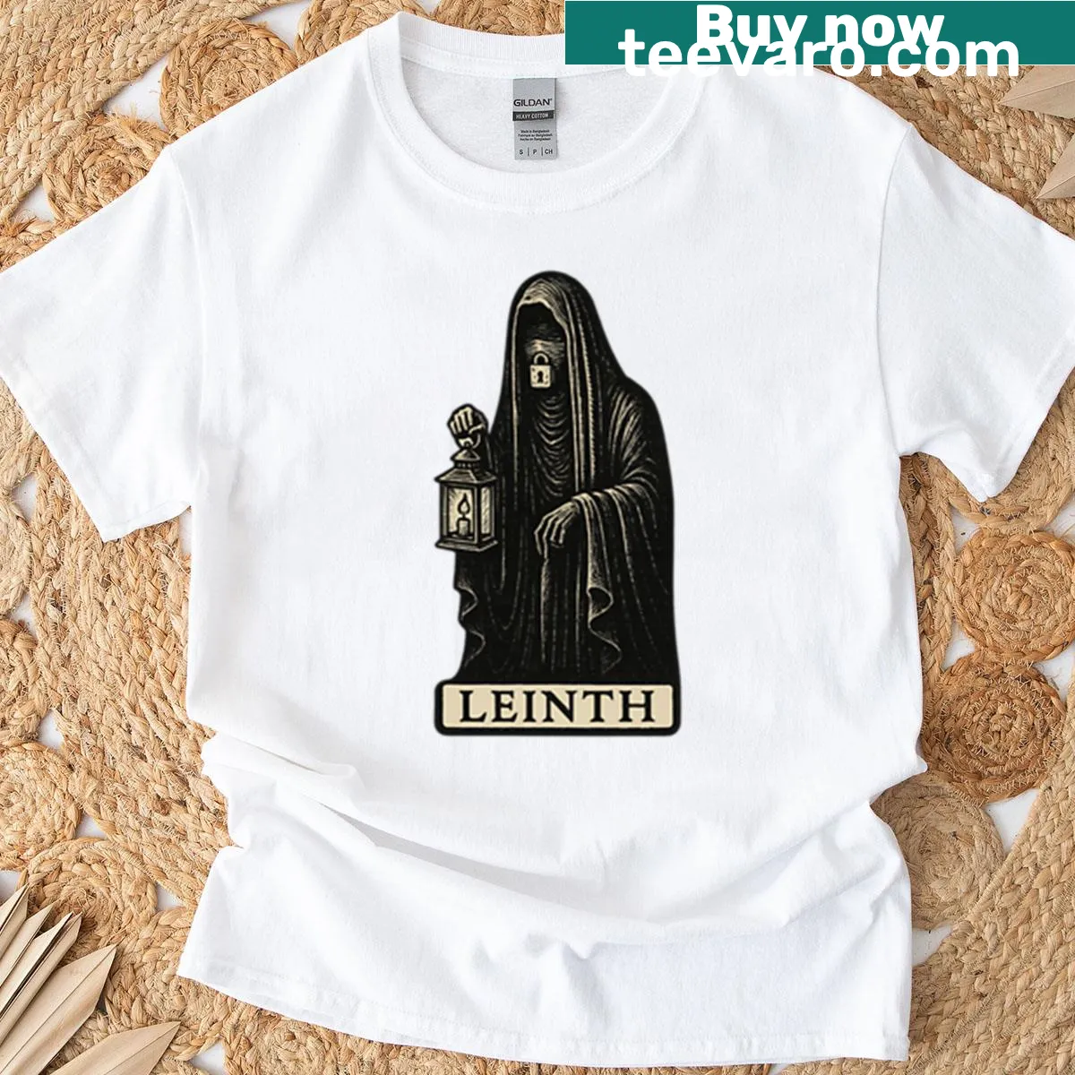Artistic T-shirt featuring the Etruscan goddess Leinth — on a men's t-shirt