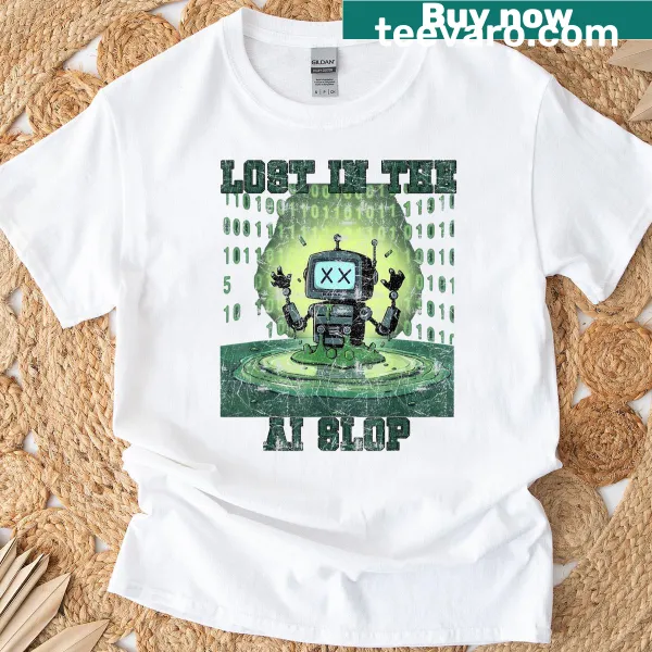 Funny Lost In The Ai Slop t-shirt with playful typography
