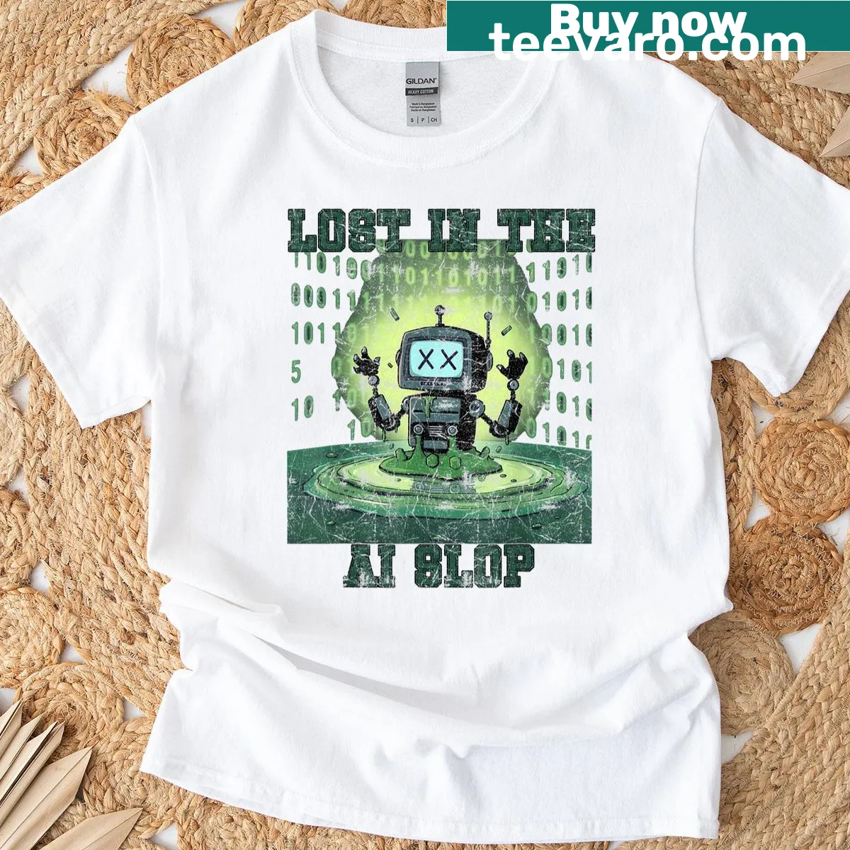 Funny Lost In The Ai Slop t-shirt with playful typography — on a men's t-shirt