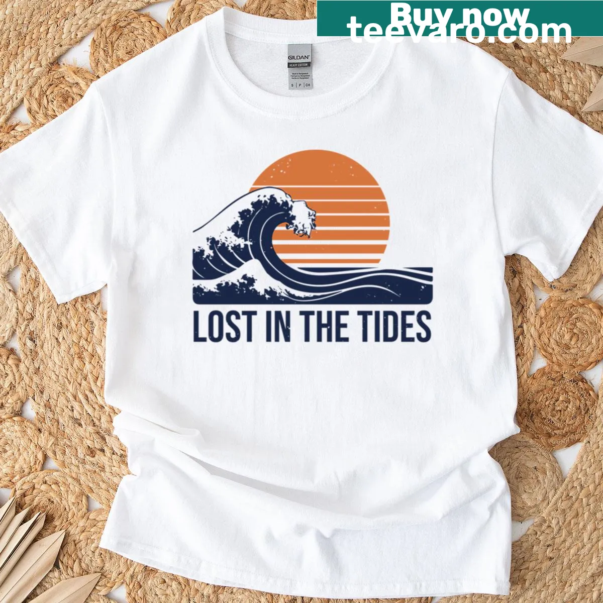 Retro sunset beach design on a nostalgic t-shirt — on a men's t-shirt