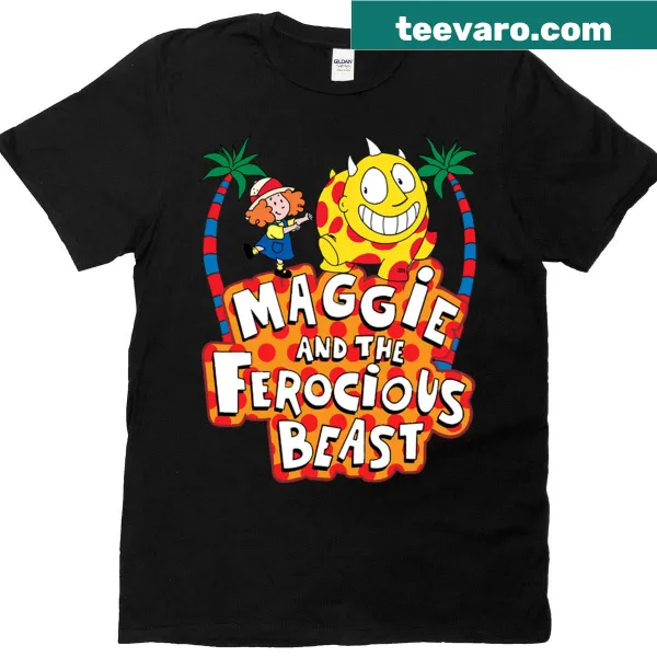 Fitted t-shirt featuring Maggie and the Ferocious Beast illustration
