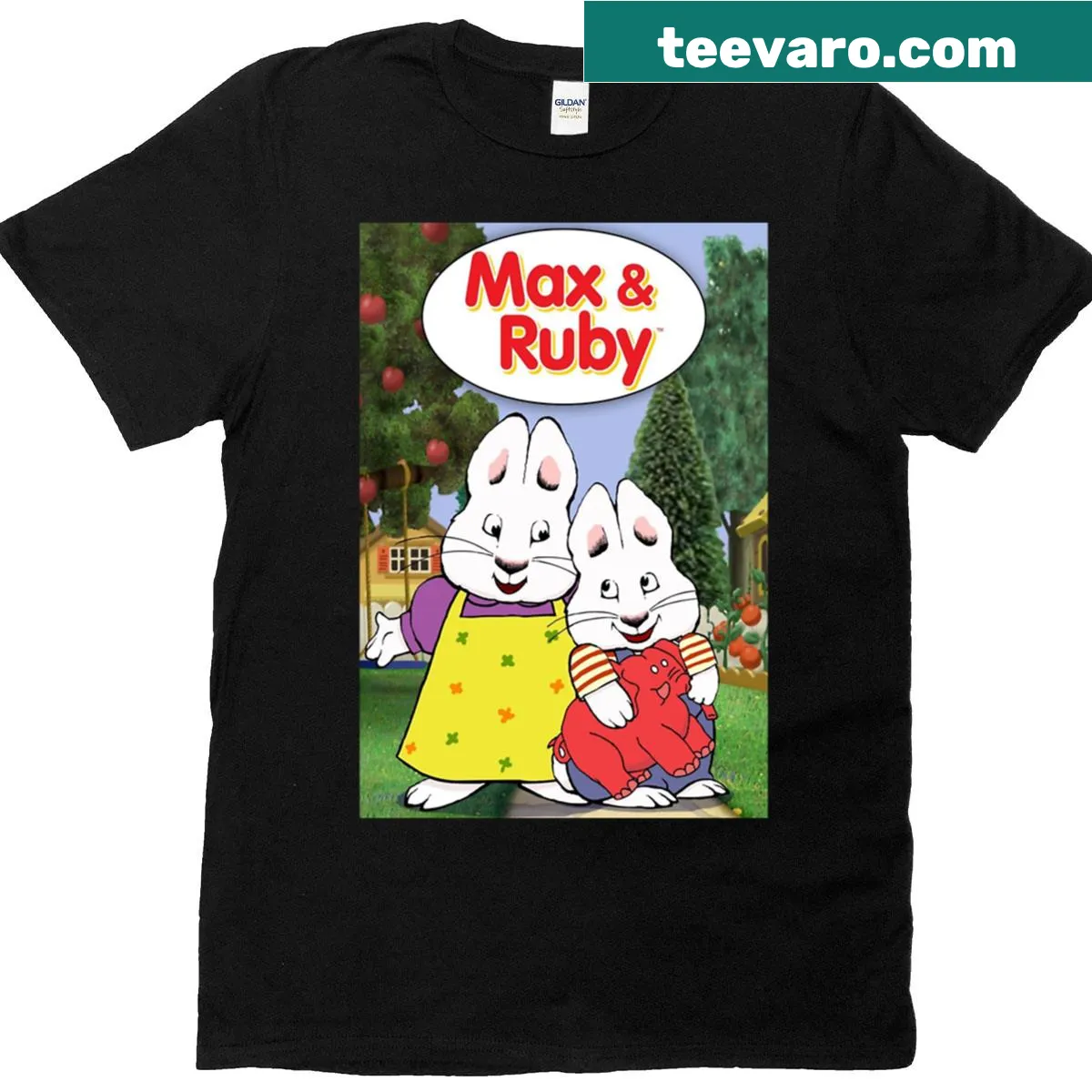 Illustrated Max and Ruby characters on T-shirt — on a men's t-shirt