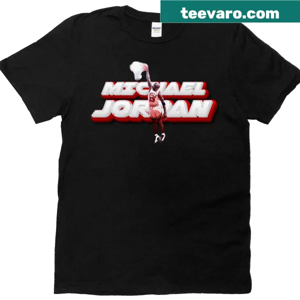 T-shirt featuring graphic of Michael Jordan's slam dunk.