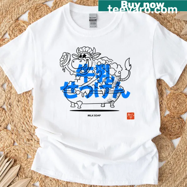 Fun T-shirt featuring an illustration of milk soap.