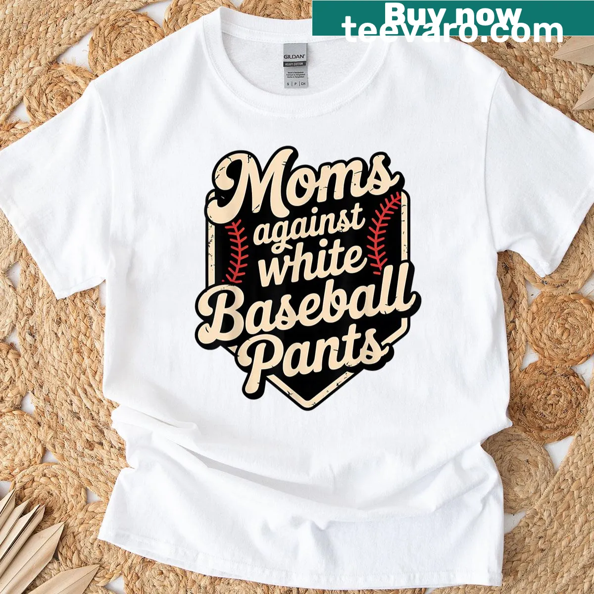 Funny baseball mom t-shirt with the text 'Moms Against White Baseball Pants' — on a men's t-shirt