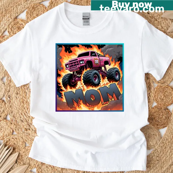Oversized T-shirt with a monster truck design for moms