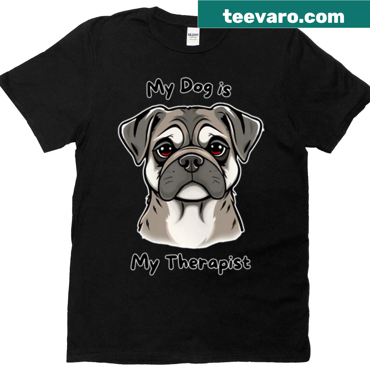 T-shirt with the phrase 'My Dog Is My Therapist' in playful typography — on a men's t-shirt