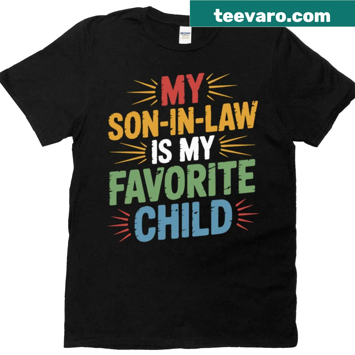 Oversized T-shirt with 'My Son In Law Is My Favorite Child' phrase — on a men's t-shirt