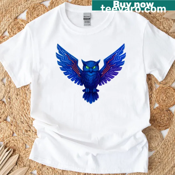 Futuristic cyber owl illustration on T-shirt