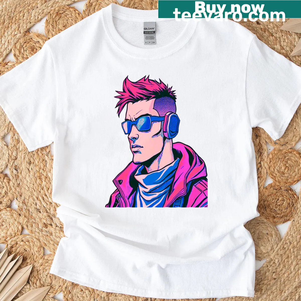Whimsical t-shirt featuring Neon Daydreams Sonic Drift illustration — on a men's t-shirt