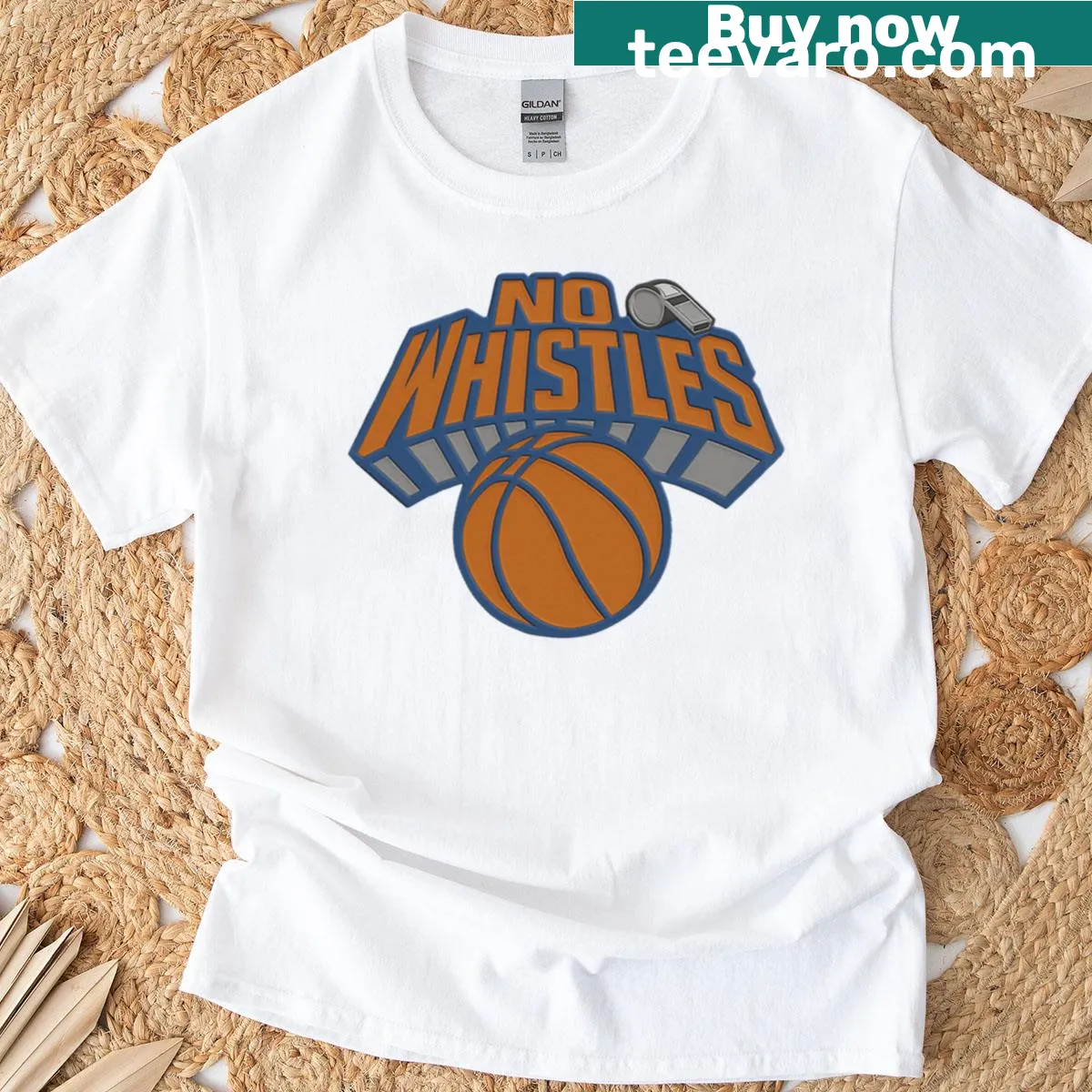 No Whistles Knicks t-shirt with playful design — on a men's t-shirt