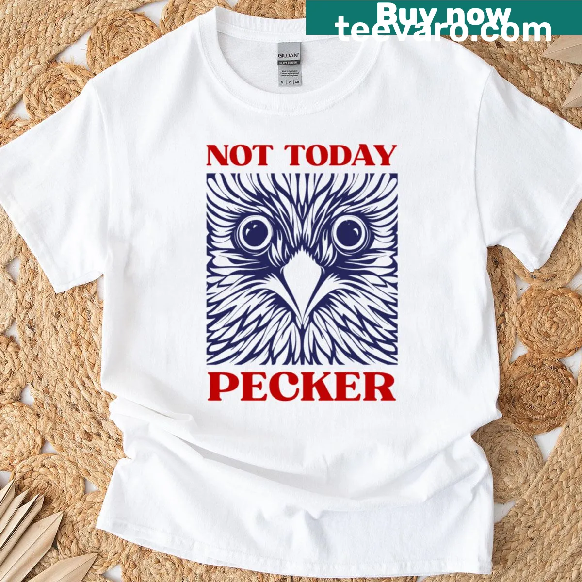 Oversized T-shirt with 'Not Today Pecker' humorous text design. — on a men's t-shirt