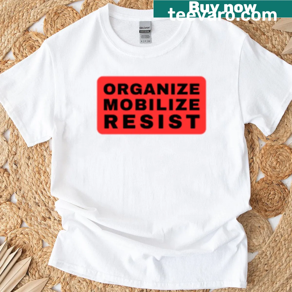 Activism t-shirt with the phrases 'Organize - Mobilize - Resist' — on a men's t-shirt