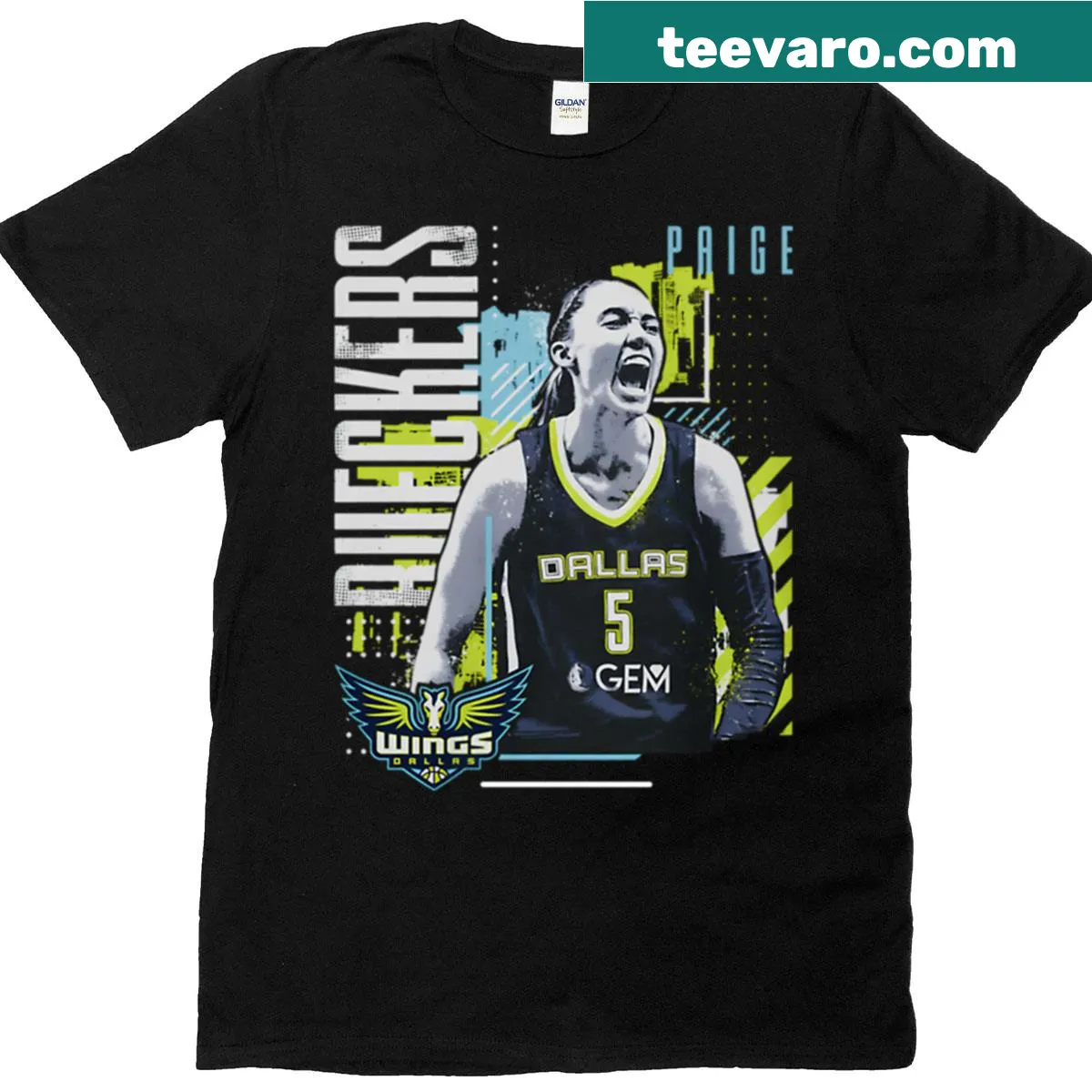 Dallas Wings t-shirt featuring Paige Bueckers graphic — on a men's t-shirt
