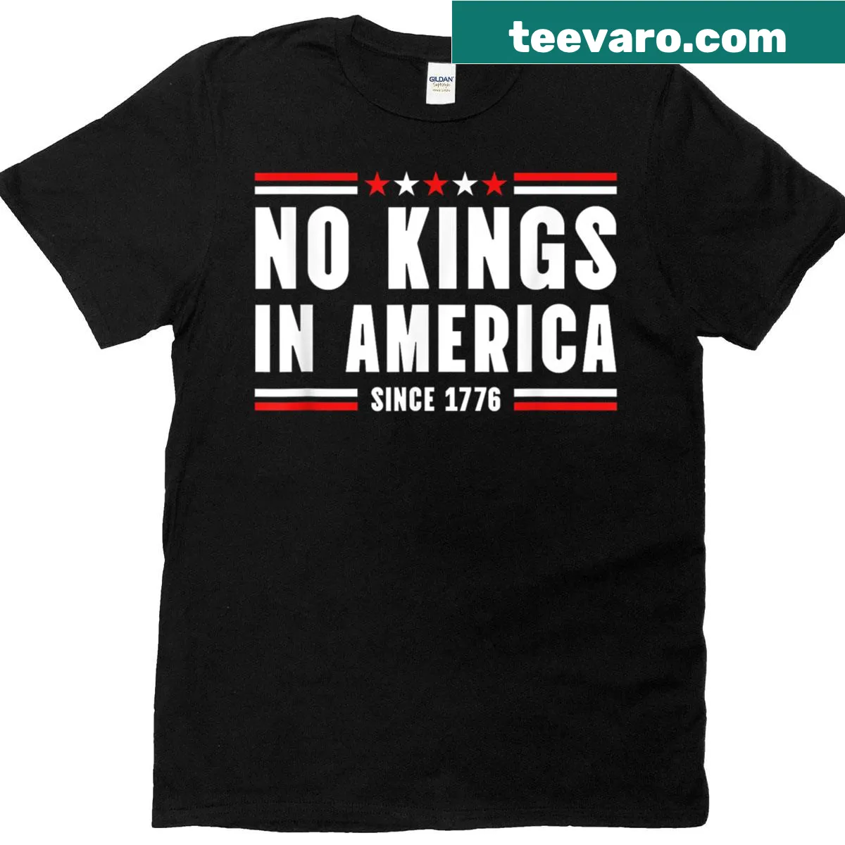Pro-democracy T-shirt with No Kings In America text — on a men's t-shirt