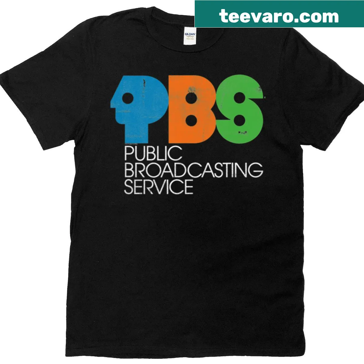 Distressed vintage PBS logo T-shirt with a worn look — on a men's t-shirt