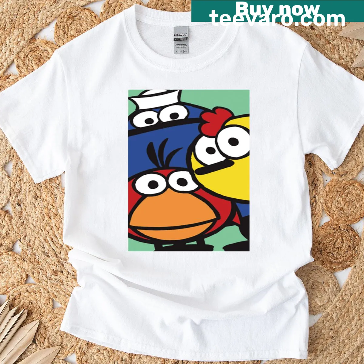 Oversized t-shirt featuring cute graphics of Peep and friends — on a men's t-shirt