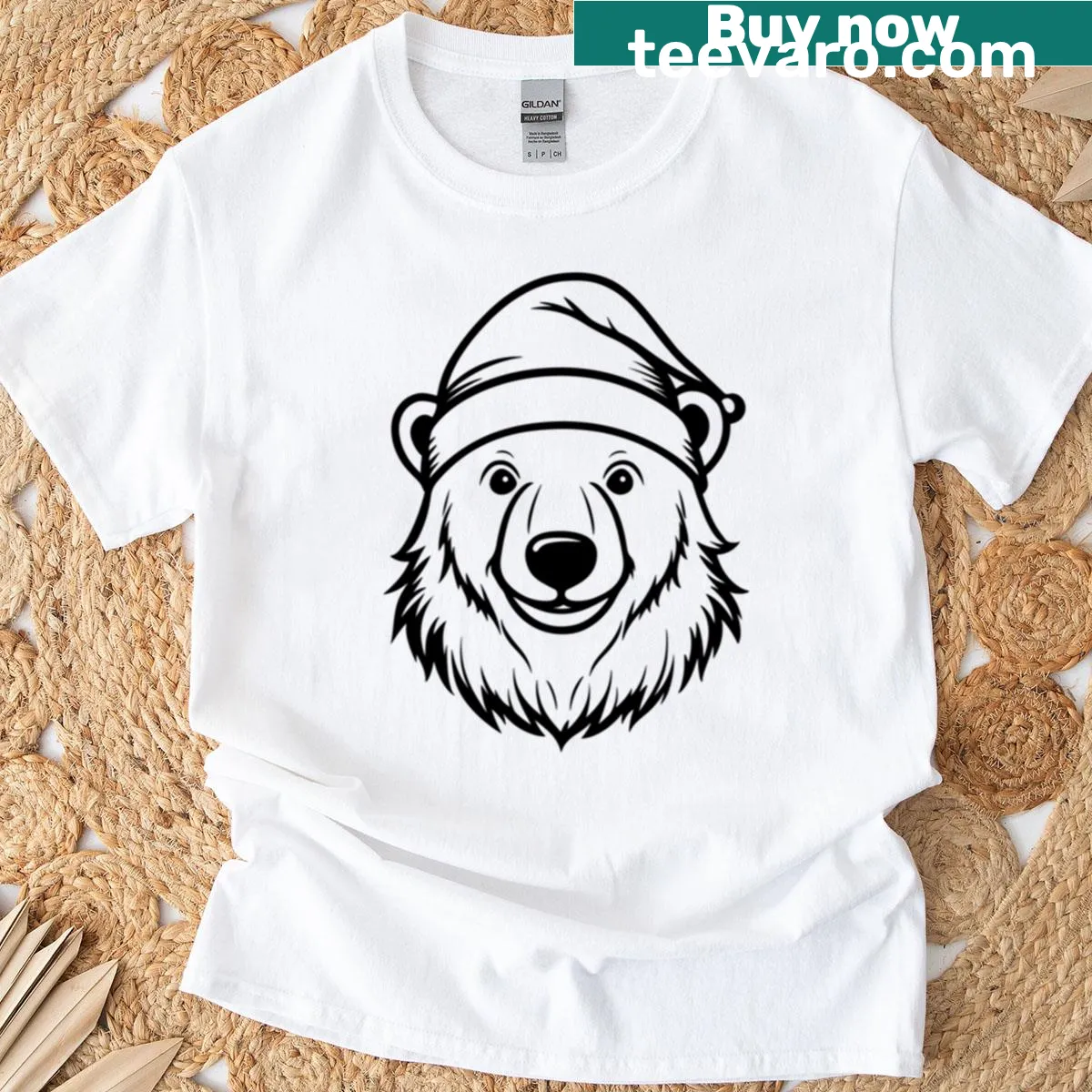 T-shirt featuring a cute polar bear wearing a Christmas hat — on a men's t-shirt